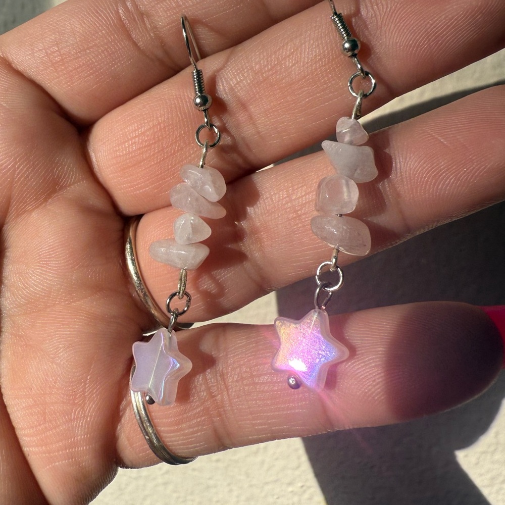 Rose Quarts Star Earrings